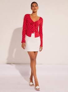 COSMINA Blusa donna a maniche lunghe con pois e nodo sulla parte anteriore
