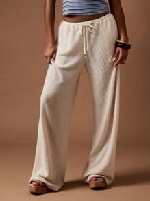 MISSGUIDED Wide Leg Waffle Knit Palazzo Lounge Pants Leisure Resort Wear Casual Beach Summer Holiday Comfort Women Pants Cozy Breathable Boho