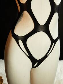 SpicyHot 1 件超性感露背透视朋克交叉开裆紧身衣，束缚风格女式性感俱乐部服装，黑色，外出必备 - 黑色 - 查看 8