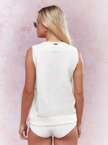 MISSGUIDED Sleeveless Knit Pullover Vest Classic Lightweight Sweater Modern Minimalist Design High Neck Fitted Tank Style Winter Layering Essential - White - View 2