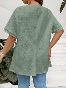 SHEIN LUNE 大码女式扎染刺绣双口袋休闲宽松T恤女式春季装女式夏季装女式夏季服装复活节女式西部装女式全白女式机场装女式机场装可爱夏季上衣卡哇伊 - 薄荷綠 - 查看 2