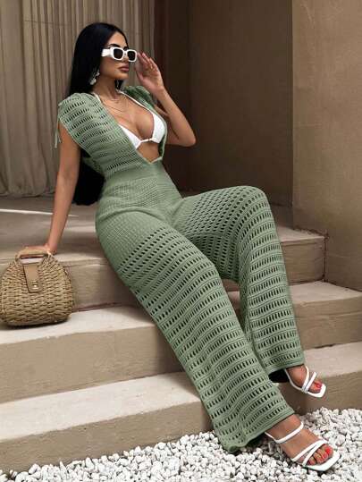 EURMUSE Crochet Cotton Beach Summer European Spring Sun Beachwear Jumpsuit All White Outfits For Women