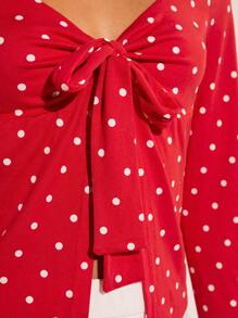 COSMINA Blusa donna a maniche lunghe con pois e nodo sulla parte anteriore