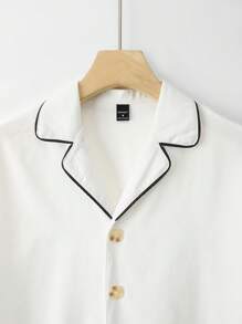 Manfinity Homme 男士翻领短袖衬衫短裤套装，夏季男士衣服套装夏季 - 米色 - 查看 3