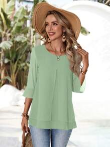 EMERY ROSE 女式纯色圆领插肩袖休闲衬衫，夏季