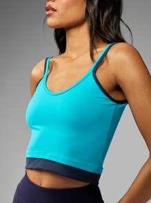 MISSGUIDED Áo ba lỗ tập luyện crop top có dây tương phản Active Camisole Dance Studio Fitness Tank - Xanh và trắng - Xem 4