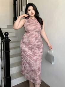 Dazy Plus Floral Print Mandarin Collar Bodycon Slit Maxi Elegant Dress Women Dresses Elegant Gown