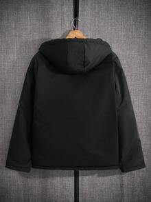 EURMUSE 男士多口袋特殊面料连帽常规款冬季外套 - 黑色 - 查看 2