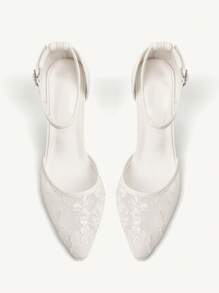 CUCCOO CHICEST 女士高跟鞋，性感蕾丝网眼踝带婚礼派对高跟鞋，白色尖头细高跟鞋 - 白色 - 查看 6