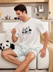 CoupledUp Conjunto de ropa de estar en casa para hombre con diseño a rayas de panda