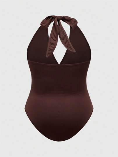 Fairycore Bodysuits con escote halter bordado con tótem solar, talla grande