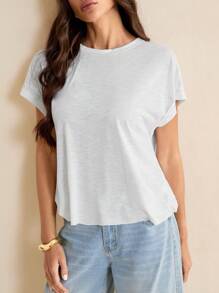 SHEIN Tall White Knitted Open Back Ladies Short-Sleeved T-Shirt - White - View 7