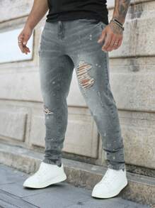 Manfinity LEGND 男式纯色破洞口袋休闲牛仔裤