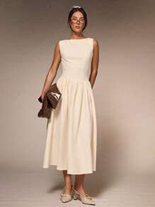 Glamine 女士露背连衣裙，优雅夏季海滩派对连衣裙无袖长上衣