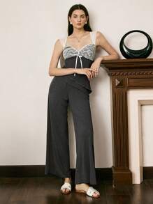 法式优雅蕾丝吊带背心女士睡衣套装