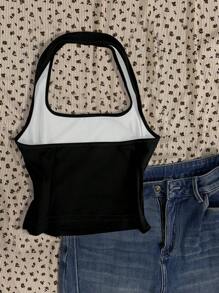 Attitoon Women's Casual Lip Print Halter Neck Backless Tight Tank Top, Suitable For Summer, Music Festivals, Rocker Style Back To School - Multicolor - View 2