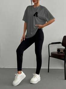 SHEIN EZwear 女士日常两件套服装 - 深灰色 - 查看 5