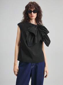 Ontre 2026 Frühling/Sommer Schleife Dekor Lässig Bluse, geeignet für Flughafen, Lässig Tag, Geschäft, Strand, Geburtstags Party, Lehrertag - Schwarz - Übersicht 4