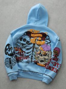 Manfinity Streetrush Men's Gothic Skull Street Style Light Grey Hoodie