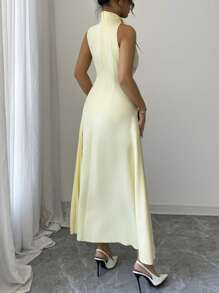 Modelyn Vintage Square Neck Sleeveless Stylish French Style Dress - Light Yellow - View 2