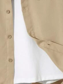 Set de cămașă cu mânecă scurtă și pantaloni cu talie elastică, ocazional, de culoare solidă, cu buzunar frontal, potrivit pentru toamnă, primăvară, vară, joacă în aer liber, școală, fotografie de stradă, petrecere și petrecere a timpului liber