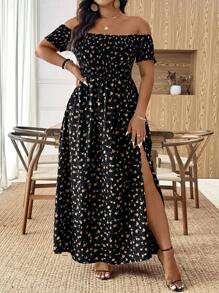 SHEIN Clasi 女士斜领碎花连衣裙