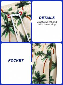 Manfinity VDAYZ Men's Palm Tree Print Drawstring Waist Beach Shorts, Hawaiian