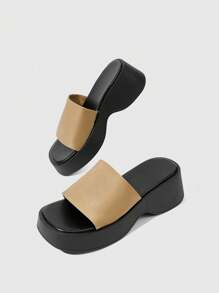 HighSole 女士拼色休闲百搭时尚软木坡跟拖鞋，适合夏季穿着 - 駝色 - 查看 2