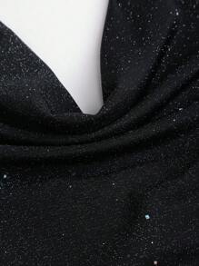 SHEIN PETITE Women Glittery Metallic Knit Halter Neck Cropped Cami Top, Sexy Fitted Bodycon Top For Going Out - Black - View 3