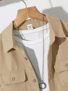 Set de cămașă cu mânecă scurtă și pantaloni cu talie elastică, ocazional, de culoare solidă, cu buzunar frontal, potrivit pentru toamnă, primăvară, vară, joacă în aer liber, școală, fotografie de stradă, petrecere și petrecere a timpului liber