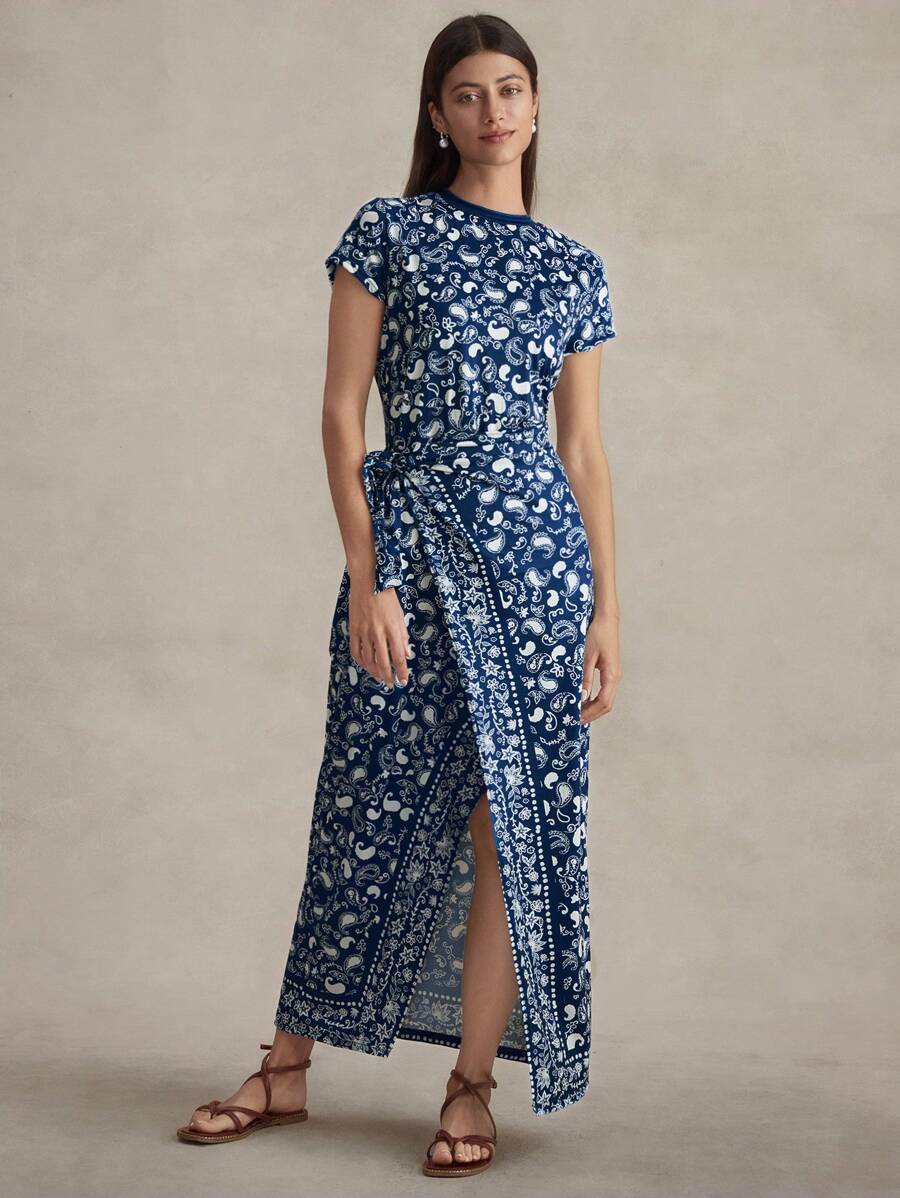 Briarwyn 女士度假风格腰果印花侧扭开衩下摆优雅连衣裙 女士度假装 海滩度假装 女士生日装 女士连衣裙 俱乐部装 女士性感夏季装 女士度假装 波西米亚风服装 女士乡村音乐会装 夏威夷装 女士狂欢装 节日装