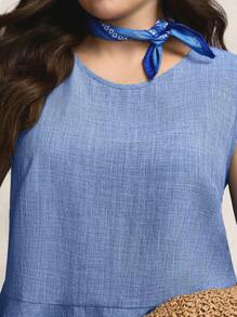 Zelara Plus-Size Women'S Summer Blue Mother's Day Crew Neck Sleeveless Top + High-Waisted Slacks Nautical Casual For Women 2-Piece Set - Blue - View 6