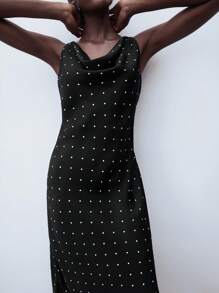 Maija Damen elegantes Kleid mit Polka Dot Muster und drapiertem Ausschnitt - Weiss - Übersicht 4