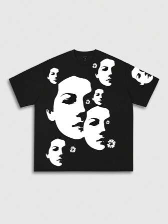 Goth Men's Fashion Face Print Short Sleeve T-Shirts, Summer Tee