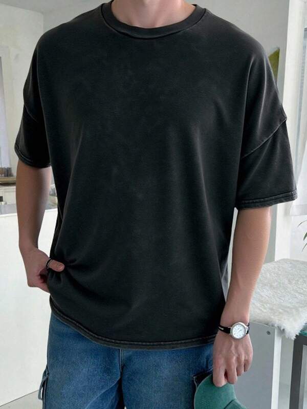 SHEIN Camiseta de manga corta negra casual para adolescentes, estilo deportivo, urbano, punk, rock, escolar, adecuada para uso diario, fiestas, festivales de música, primavera/verano