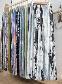 Elenzga Pantalones de pierna ancha con estampado de tie-dye y cintura elástica para mujer de talla grande