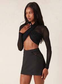 NYA SZN 缎面蕾丝迷你性感短裙，派对早午餐优雅辣妹俱乐部外出性感演唱会全国巡演音乐节夏季 - 黑色 - 查看 5