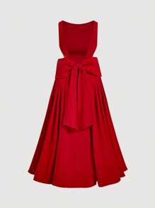 SHEIN MOD Plus Size Open Back Bowknot A-Line Midi Dress, Suitable For Wedding, Date, Valentine's Day.Garden Party Dress,Wedding Guest Dress Women ,Red Dress,Birthday Dresses For Women. Bow Back Dress - Red - View 1