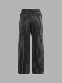 2 件儿童/青少年男孩休闲校服套装：长袖条纹衬衫、背心和长裤，绅士西装套装适合学校、花园、海滩、生日、春夏秋冬 - 黑色 - 查看 8