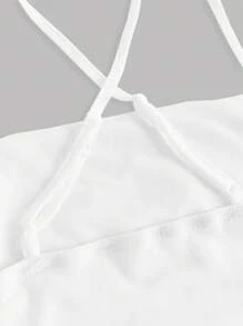 SHEIN Girlism Teen Girls White Mesh Knit Elastic Snug Fit Slip Dress, Mini Length For Valentine's Day, Party, Outing, Spring & Summer - White - View 3