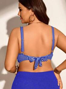Swim Lushoire 1pc Plus Size Women Striped Print Casual Fashion Swimwear Top For Summer Beach Vacation