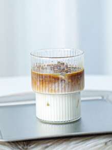 1 Pieza Taza de vidrio transparente con rayas verticales de estilo Ins, taza de vidrio a rayas, para café, jugo o leche, regalo navideño - transparente - Ver 2
