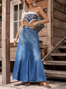 LanaWest Women Casual Denim Gradient Color Fringe Hem Mini Skirt - Blue - View 5