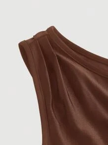 SHEIN MOD Women Casual Asymmetrical Shoulder Rust Brown Blouse - Rust Brown - View 4