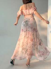 DAZY Women's Long One Shoulder Ruffled Hem Floral Print Dress, Summer Birthday Party Outfit,Back To School Clothes - Pink - View 3