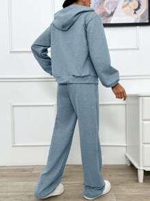 EURMUSE TWO PIECES TWO THREAD LIGHT GREY HOODIE SWEATSHIRT AND SWEATPANT WITH SPARKLE STONE DETAIL - Baby Blue - View 2