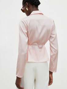 Aveloria Modichic 通勤百搭成熟优雅优雅简约时尚翻领飘逸腰带腰部设计长袖女衬衫 - 淺粉色 - 查看 3