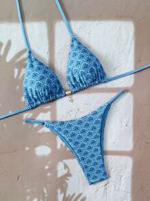 Swim Vcay Costume de baie bikini pentru femei, set 2 buc., model mini, cu imprimeu floral, croială înaltă, tip tanga, multicolor, pentru plajă și resort