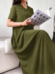 Al Najma 女士休闲纯色阿拉伯风格连衣裙 - 軍綠色 - 查看 8