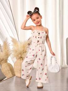 Elladie kids 女童波浪条纹印花无袖连体裤，腰部系带，休闲度假/日常穿着，夏季假日